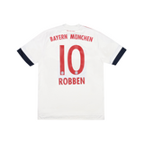 Bayern Munich 2015-16 away football shirt in white with black trim, featuring the number 10 and the name 'ROBBEN' on the back.